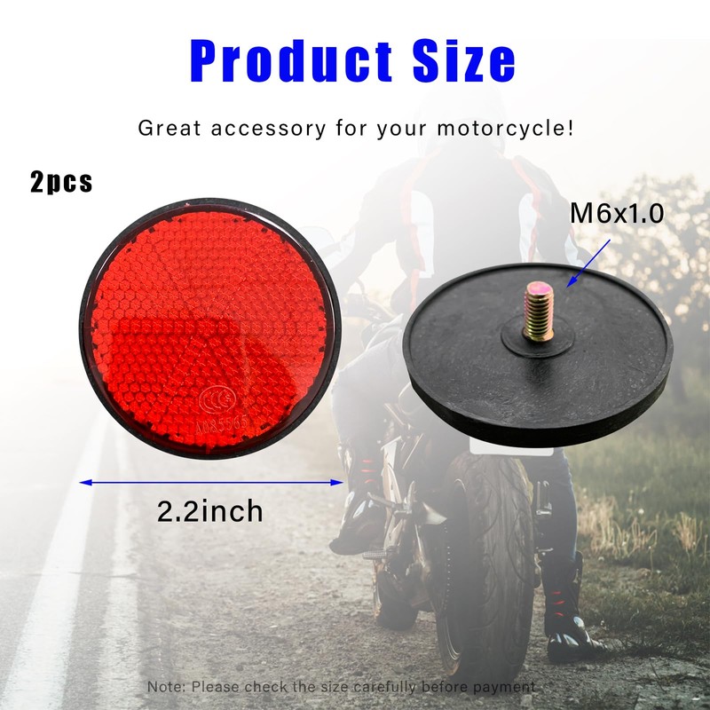 Dickno 2 PCS M6 x 1.0 Motorcycle Reflectors, Plastic Screw