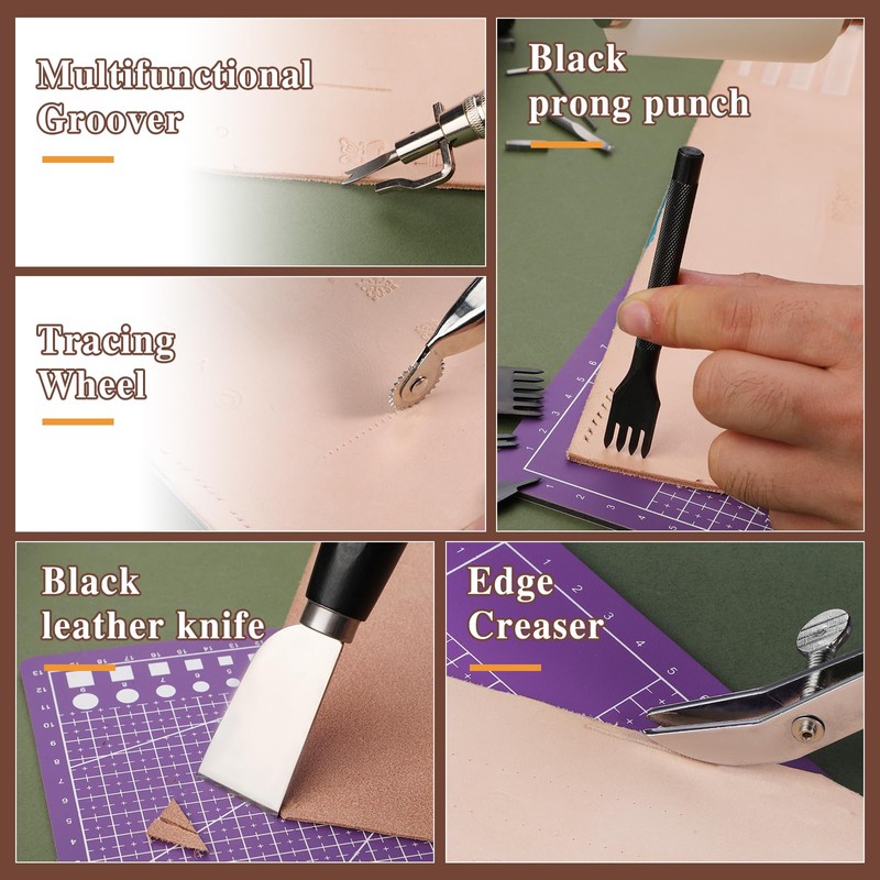 BUTUZE Leather Kit, Leather Tooling Kit for Beginners, Leathercraft Tools