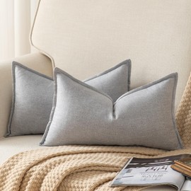 Yaertun Pack of 2 Decorative Linen Soild Throw Pillow Covers Farmhouse Neutral Cushion Covers Pillowcase for Chair Couch Sofa Bedroom Living Room Home Decor 12 x 20 Inch Light Gray