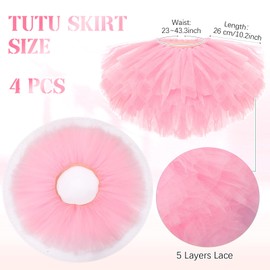 Handepo 4 Piezas Tutú Tul Elástico de 5 Capas Mujer Adulta Falda de los Años 50 con Burbujas para Carnaval Mardi Gras(Rosa)