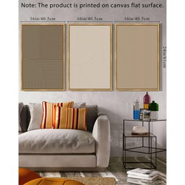 PHOPAGO Boho Mid-Century Modern Framed Wall Art Large 16x24in Minimalist Abstract Neutral Line Wall Decor Bohemain Geometric Artwork Bedroom Home Office - Natural Framed