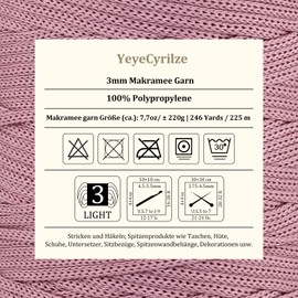 Polyester Yarn 3 mm x 225 m, Macrame Yarn 3 mm, Macrame Band, Polypropylene Yarn, Braided Macrame Cord Colourful, Yarn for Crochet for Knitting, Decoration DIY Crafts (Khaki White, 1 Piece)