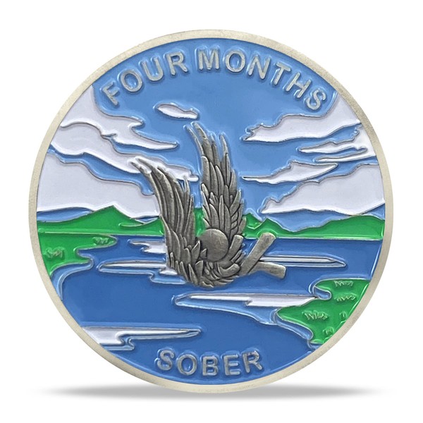 4 Month Sobriety Coin - AA Recovery Medallion with Soaring