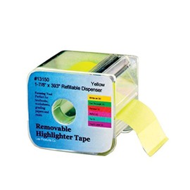 Lee Products Removable Wide Highlighter Note Tape with Dispenser, 1-7/8 X 393 in, Yellow (13150)