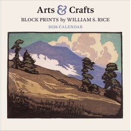 Wall Calendar 2026, Arts & Crafts Block Prints by William S. Rice, 12 Months, Large Grid Design Featuring 12 Artworks