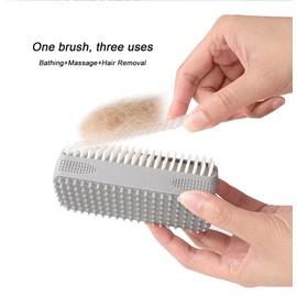 Pet Bath Brush, Suitable for Massage, Grooming, and Hair Removal for Cats and Dogs, Made of Skin Friendly Silicone Material, Deeply Cleanses and is Easy to Wash on Three Sides (grey)