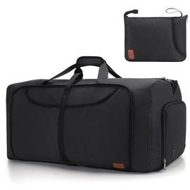 100L Trave Duffle Bag for Men, Foldable Large Duffle Bag for Travel with Shoe Compartment, Gym Overnight Weekender Bag for Men Women, Waterproof & Tear-Resistant, Black
