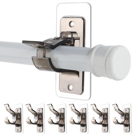 6-Pack No Drill Needed Curtain Rod Holders Brackets, Self Adhesive Rod Holder Hooks, Multipurpose Nail Free Stick on Curtain Rod Hooks-Transparent Black