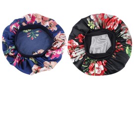 FOMIYES 2pcs Satin Bonnet for Women Wide Brimmed for Curly Hair Comfortable Moisture Sealing Sleep Hat Stylish Printed Design for Night Use