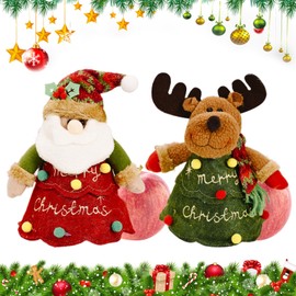 2Pcs Christmas Zipper Gift Bags Cute Knitted Doll Reusable Christmas Gift Bags 3D Santa Claus Snowman Elk Gift Bags Small for Apple Candy Small Crafts or Decoration(Zipper)