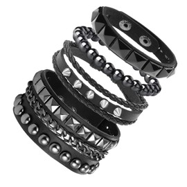 4 Pcs Leather Studded Bracelets for Women, Mens Spiked Punk Rock Grunge Cuff Wristbands Emo Accessories Set for 80s 90s Outfits (Spiked Goth Style)
