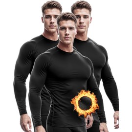 DRSKIN 3 Pack Men's Thermal Compression Shirts Fleece Lined Base Layers Underwear Sports Athletic Workout Winter (HOT Round SBB01 3P, 2XL)