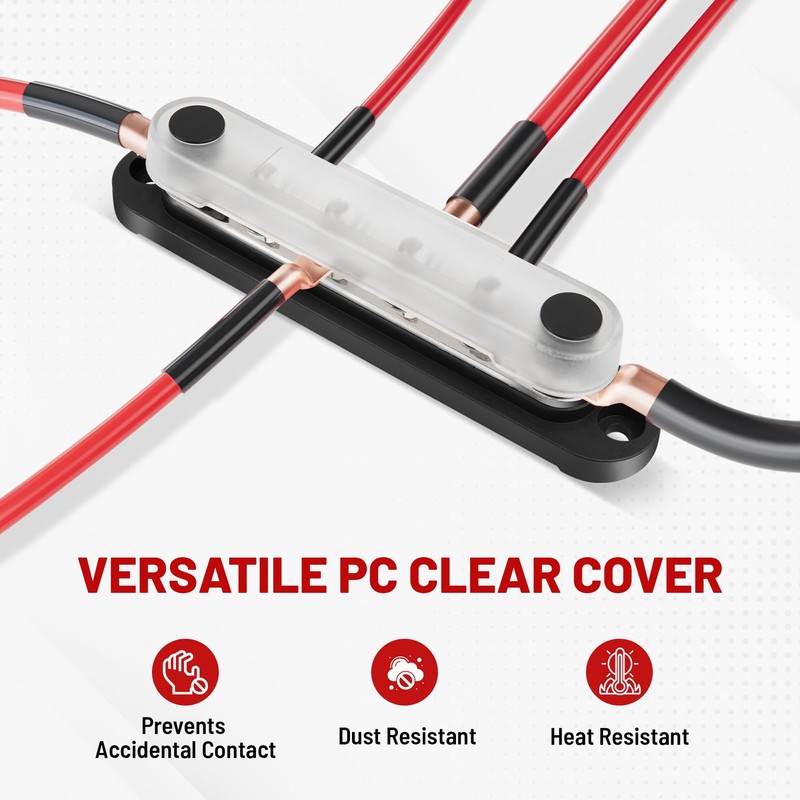 RED WOLF 150A 12V Bus Bar with Cover, Power Distribution