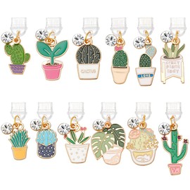 WEBEEDY 12 Styles Dust Plug Charm with Alloy Potted Pendants Type-C Charging Port Dustproof Plug Tiny Potted Cactus Succulent Cell Phone Charm Minimalist Pendants Accessory for Most Type C Phone