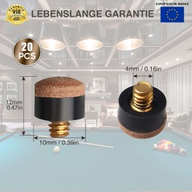 CZ Store Pool Cue Tips, 10 mm Diameter, 20 Pieces Strong Brass Screw, Leather Screw Sleeve, Practical Storage Box, Stick Accessories for Billiards & Snooker, Gift Ideas
