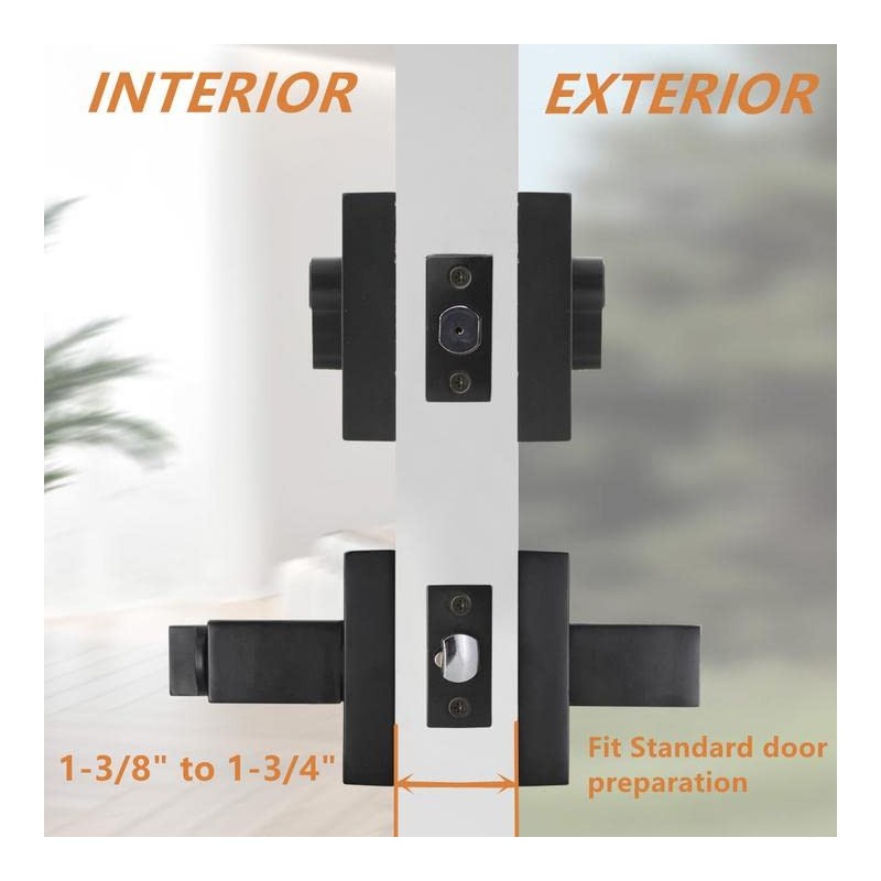 Probrico Flat Black Square Entry Levers Locksets and Double Cylinder