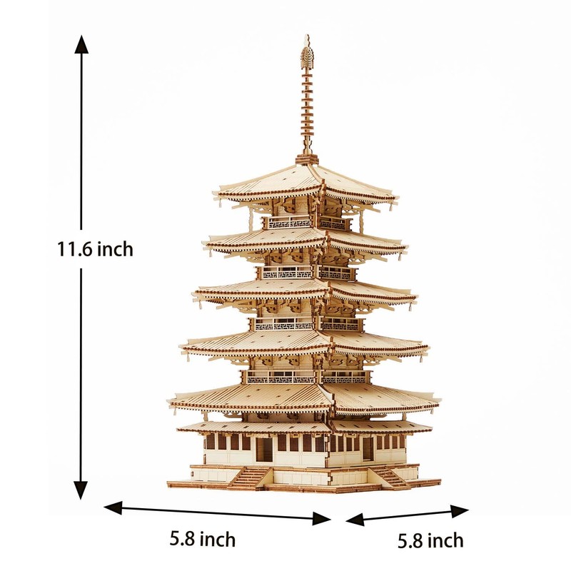 wa-gu-mi Five-storied Pagoda Wooden Architecture 3D Puzzle - Fun DIY