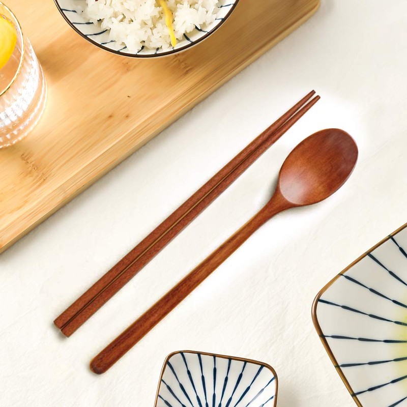 Ecloud Shop 4 Pcs Wooden Chopsticks Sets Korean dinnerware Combinations