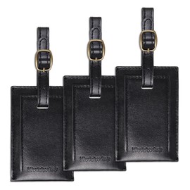 Vividwise Luggage Tags, 3 Pack Premium PU Leather Baggage Bag Tags Privacy Cover ID Label with Address Card for Travel Bag Suitcase (Black, 3Pcs)