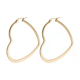 Stainless Steel Heart Hoop Earrings for Women Hypoallergenic Gold Silver Black Plated Large Simple Hollow Love Shape Metal Wire Huggie Hoop Earrings for Her Wife Mom Daughter Sister Friend Jewelry Gifts (50mm Gold)