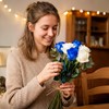YGHSZ White & Blue Artificial Silk Roses Bouquet, Faux Flowers