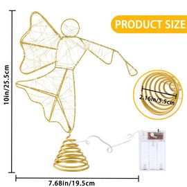 YUJUN Christmas Angel Tree Topper XmasTree Topper Gold 20 Light up Battery Powered 3D Hollowed Angel Topper for Christmas Tree Decorations and New Year Home Outdoor Party Decor(10 Inch