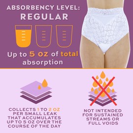 Wearever 6-Pack Women's Assorted Lovely Lace Regular Absorbency Incontinence Panties Assorted Colors 150 ml 1XL (Fits Hip: 43-44")