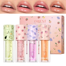 Mrettick Hydrating Lip Gloss 4 Pack Moisturizing Lip Balm Fruit-Flavored Lip Glow Oil Set Lip Care Kit，Beauty Gifts Sets for Women