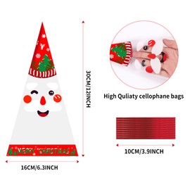 100 Pack Christmas Sweet Cone Bags, HCSSZ Food Safe Santa Clear Cellophane Candy Treat Bags Xmas Cello Goodies Gift Bags with 100 Twist Ties for Christmas Party Supplies