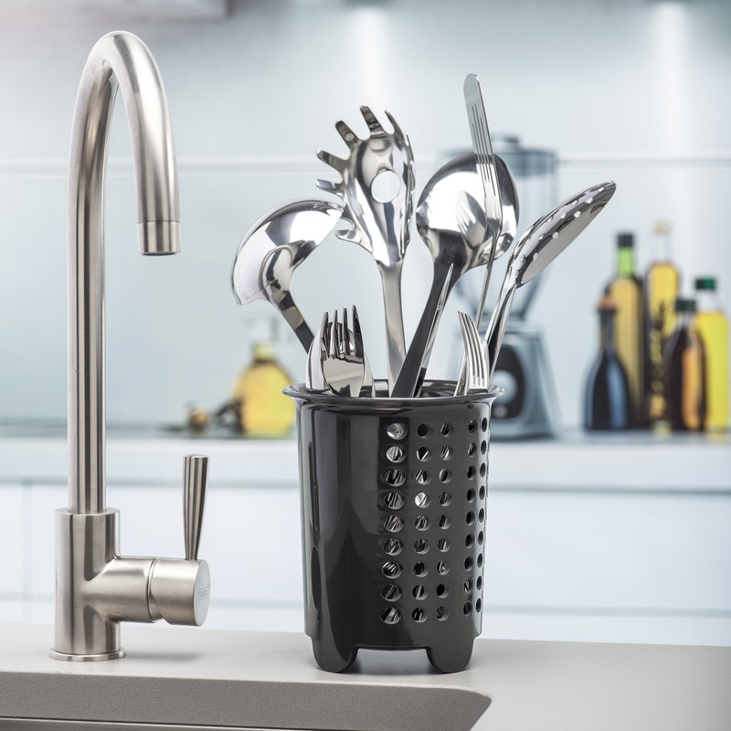 Zeal G231T Melamine Cutlery Drainer/Utensil Pot Dark Grey, 14 x