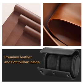 RosMank Leather Double Watch Box, Vintage Watch Roll Travel Case for Men and Women (Double-Black)