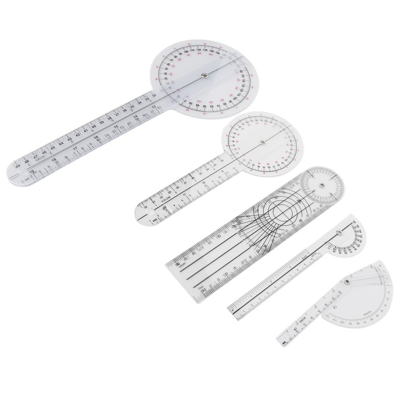 5Pcs Medical Goniometer Transparent Plastic Multifunction Joint Goniometer Set Kit