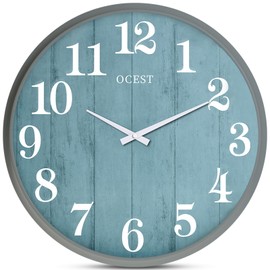 OCEST 18 Inch Large Wall Clock, Silent Non-Ticking Wall Clocks with Woodgrain Design, Coastal Country Style Decorative for Living Room, Kitchen, Bathroom, Bedroom,Farmhouse