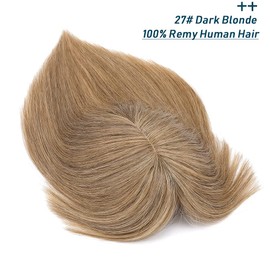 SEGO 100% Remy Human Hair Toppers with Bangs for Women Silk Base Clip in Crown Topper Wiglets Hairpieces for Thinning Hair/Hair Loss Cover Gray Hair 16 Inch 27# Dark Blonde 48g