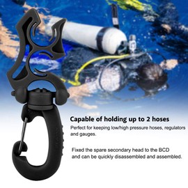 Focket Diving Clip, Diving Clip, 360° Rotated, Double Diving Hose Holder Clip, 304 Stainless Steel Arm Regulator Holder Buckle Hook for Diving Snorkeling (Black)