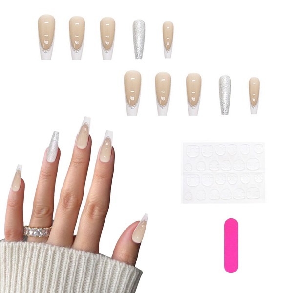 Auriselle Press on Nails Lang 24 Stück Französisch Falsche Lang