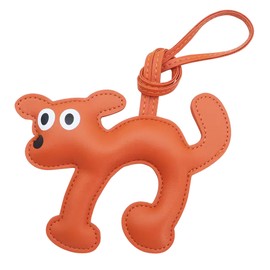 Fuerxy Cute Dog Bag Charm, Kawaii Puppy Charm for Purse Handbags Bag Accessories Faux Leather Dog Key Charms(Orange)