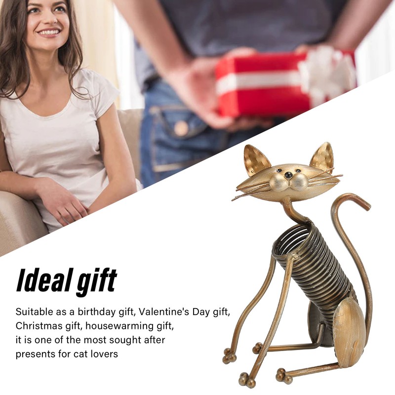 Metal Cat Figurine Innvoative Fun Hand Crafted Spring Cat Sculpture