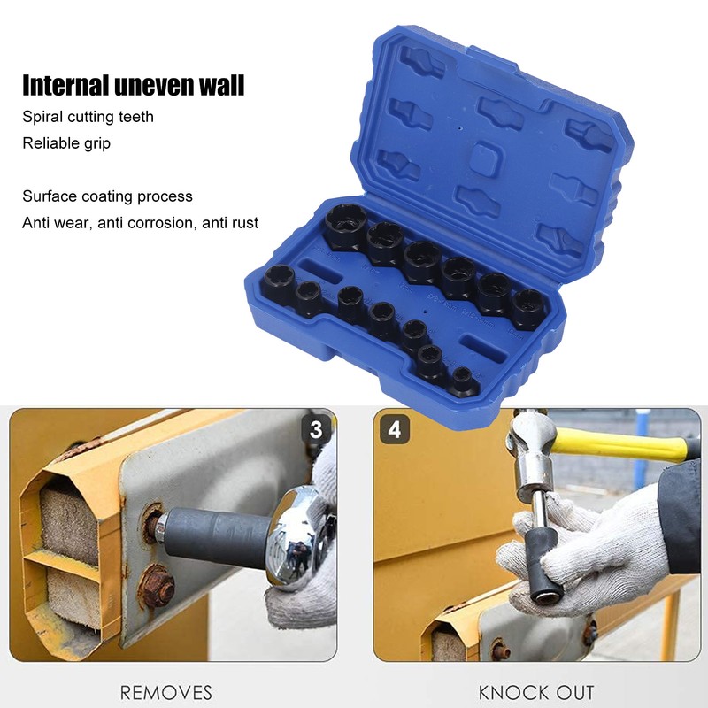 13Pcs Bolt Nut Remover Professional Bolt Nut Extractor Socket Set