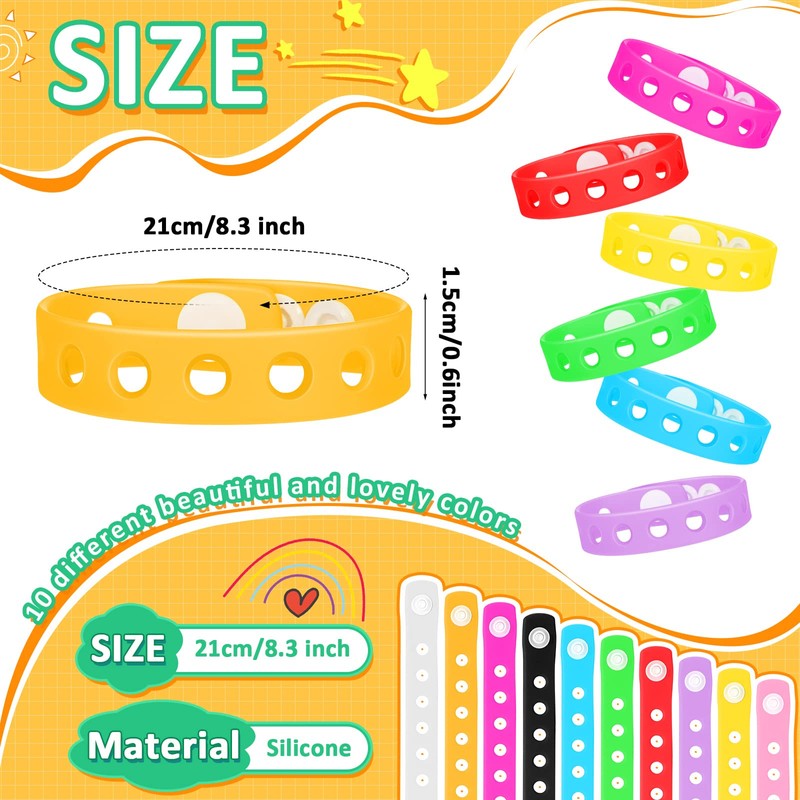 Zhanmai 30 Pieces 10 Colors Silicone Charms Wristbands Bulk Adjustable