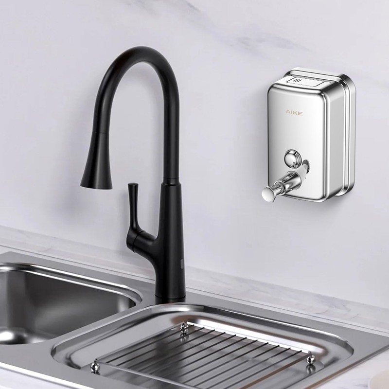 AIKE Polished Stainless Steel Wall Mount Pump Soap Dispenser Polished