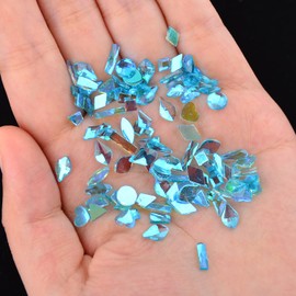 100Pcs Mixed Shape Aurora Glass Crystal Nail Art Rhinestones Nail Gems Iridescent Clear Nude Flatback Rhinestone Diamonds Stone for 3D DIY Nails Art Crafts Jewelry Decoration (Aurora Lake Blue)