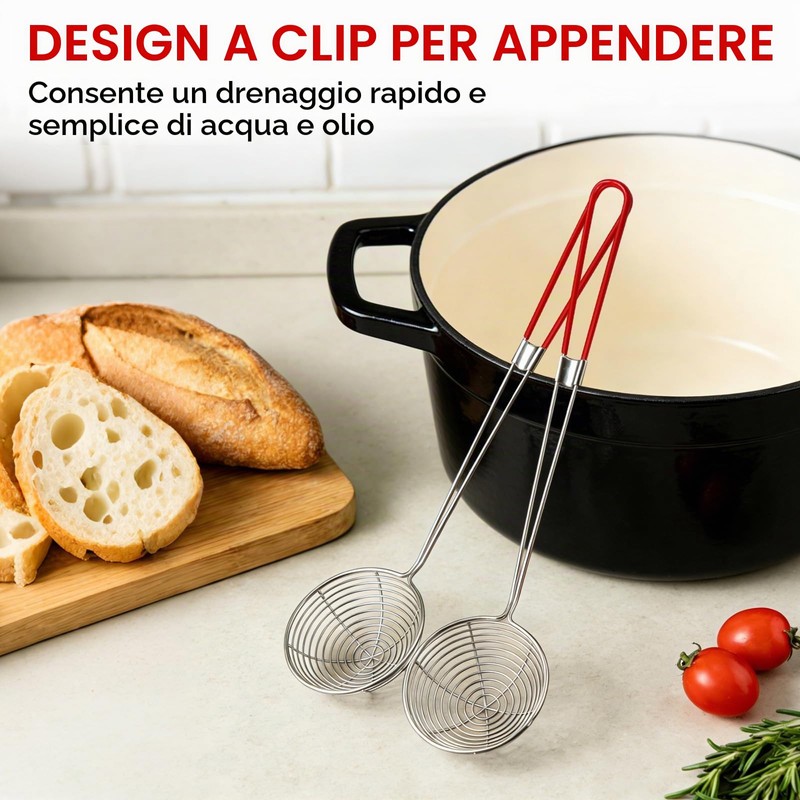 4 Pezzi Colino per Fonduta in Acciaio Inox, Schiumarola con