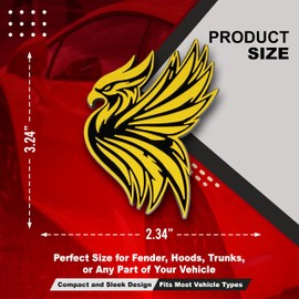 Phoenix Emblem 3D Bird Badge, Custom Car Decal Sticker – Durable Exterior Trunk, Hood, Fender for Car, Truck, SUV (Set of 2) (Yellow)