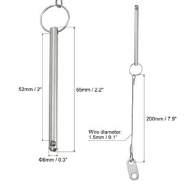 PATIKIL Quick Release Pin, Diameter 5/16"(8mm), Total Length 2.2"(55mm), Effective Length 2"(52mm), 2pcs Bimini Top Pin with Lanyard Prevent Loss Marine Hardware Silver