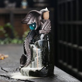 GENDLTHIJ Dragon Backflow Incense Burner,Ceramic Incense Waterfall Burners, Incense Fountain Waterfall Holders,Incense Stick Holder with 30 Backflow Incense Cones and 20 Incense Sticks