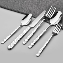 Silverware Set for 8, Premium Stainless Steel Flatware Set, Heavy Duty Silverware Cutlery Sets with Wavy Patterns, including Spoons and Forks Set, Mirror Polished, Dishwasher Safe