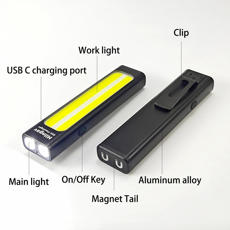 2 Pack Rechargeable EDC Flat Flashlight 600 Lumens 8 Modes