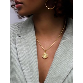 Gold Initial Necklace for Women, 14k Gold Plated Hexagon Letter Necklace for Women Men Birthday Galentines Valentine Gifts Jewelry