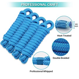 Sailortenx Boat Fender Lines 4 Pack 3/8" x 6FT - Boat Bumper Line Double Braided Nylon Fender Rope with 5" Eyelet Mooring Marine Rope for Boats Line & One End Can Be Spliced with Fenders to Used, Blue